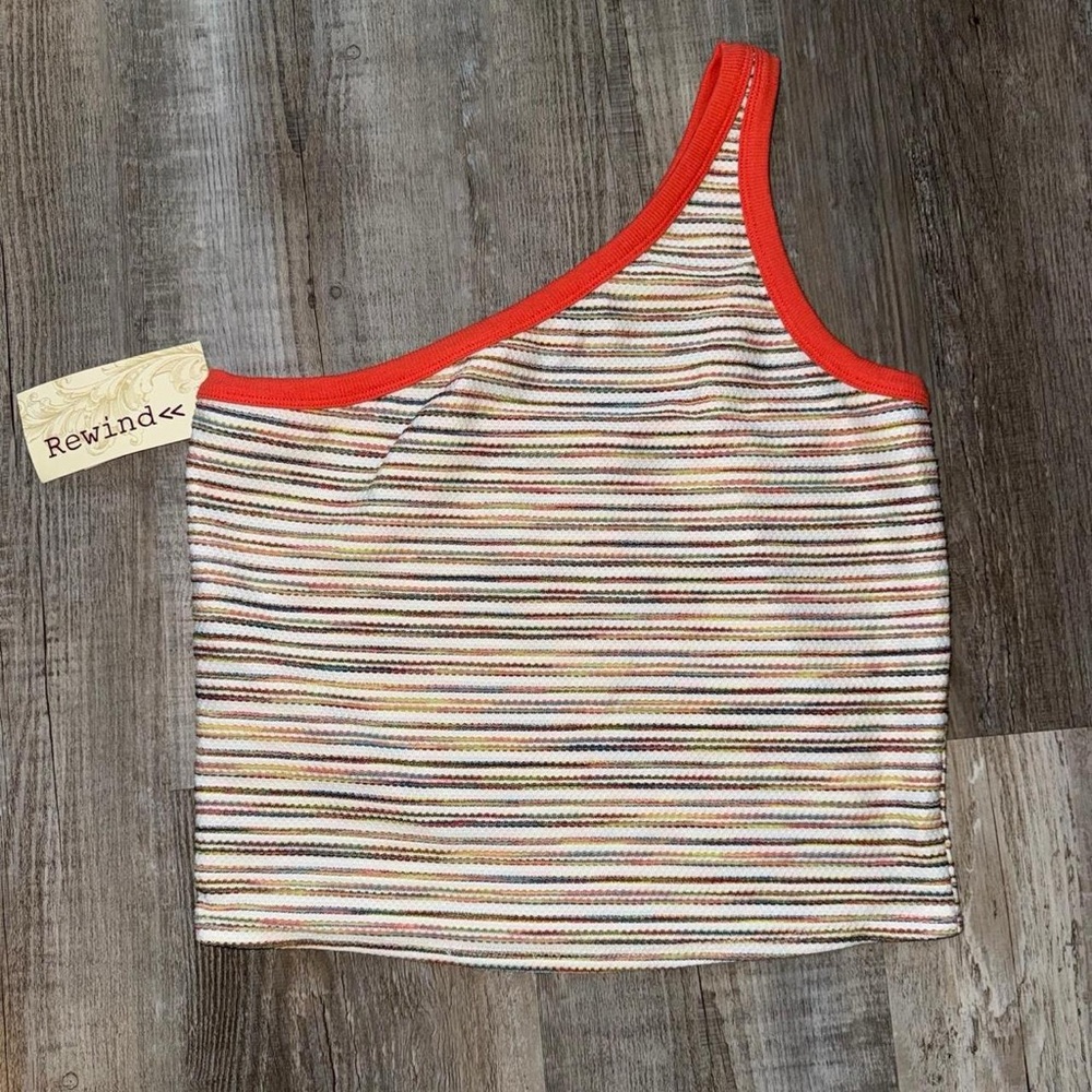 Rewind Women's One-Shoulder Striped Tank Top - Red and Multicolor